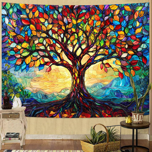 Lunerfex Tree of Life Tapestry Stained Glass Tapestry Wall Decor Tapestries for Bedroom Art Tapestries Wall Hanging for Bedroom Living Room Glass-Tree-01 70"x90"
