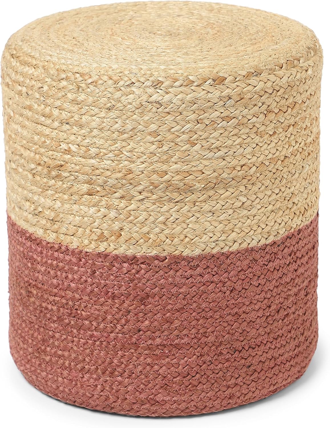 REDEARTH · Cylindrical Pouf Foot Stool Ottoman - Jute Braided Pouffe Poof Accent Sitting Footrest for Living Room, Bedroom, Nursery, Patio, Lounge (Natural Rust, 14.5"x14.5"x16")