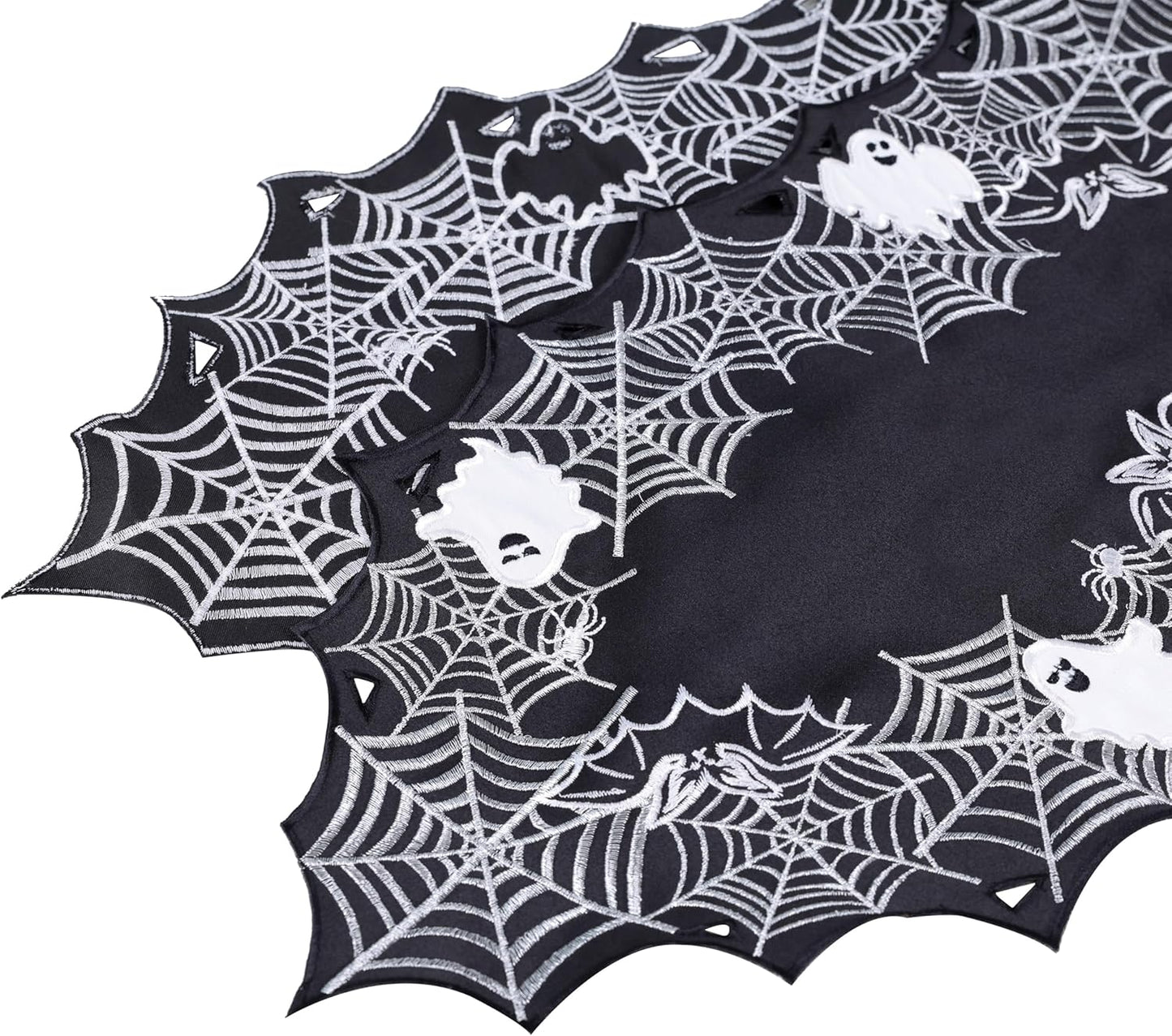 Chlophy Halloween Table Runner Black Spider Web Table Runner Gothic Embroidered for Kitchen Dining Halloween Décor Home Party Table Decoration 72in