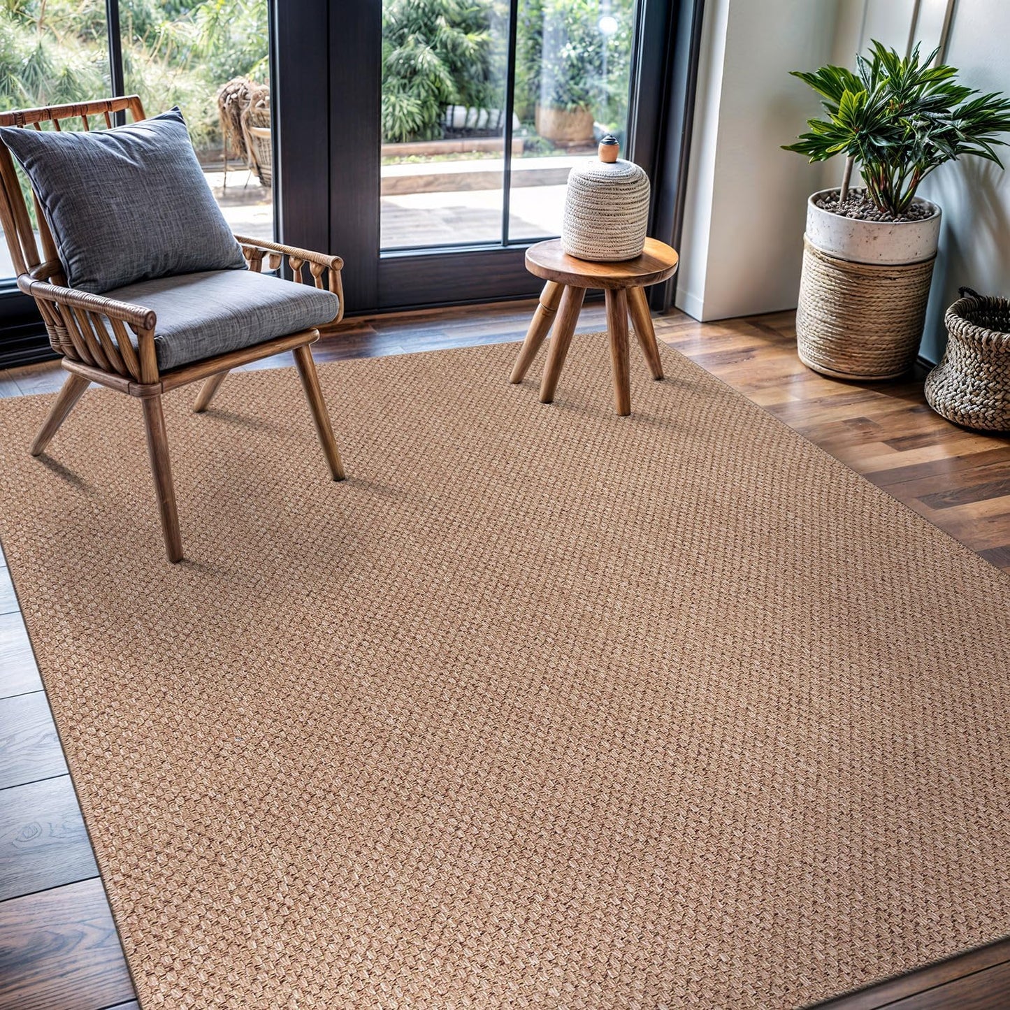 CAMILSON Easy Jute Rug 5x7, Indoor Outdoor Natural Color Farmhouse Area Rugs for Living Room Patio and Kitchen Rug, Solid Boho Woven Design, Easy-Cleaning, Washable Outside Carpet Alfombras (5 x 7)