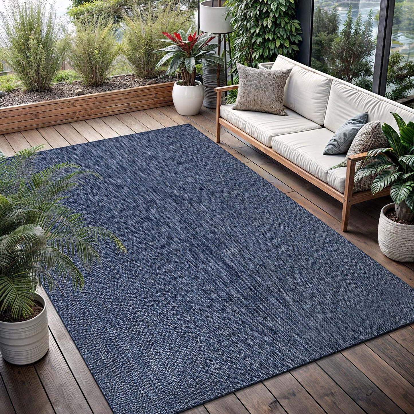 Washable Indoor Outdoor Rug 8x10 Weather Resistant Area Rugs Modern Solid for Porch Deck Balcony Backyard Patio Outside Carpet (8 X 10 Azure Blue)