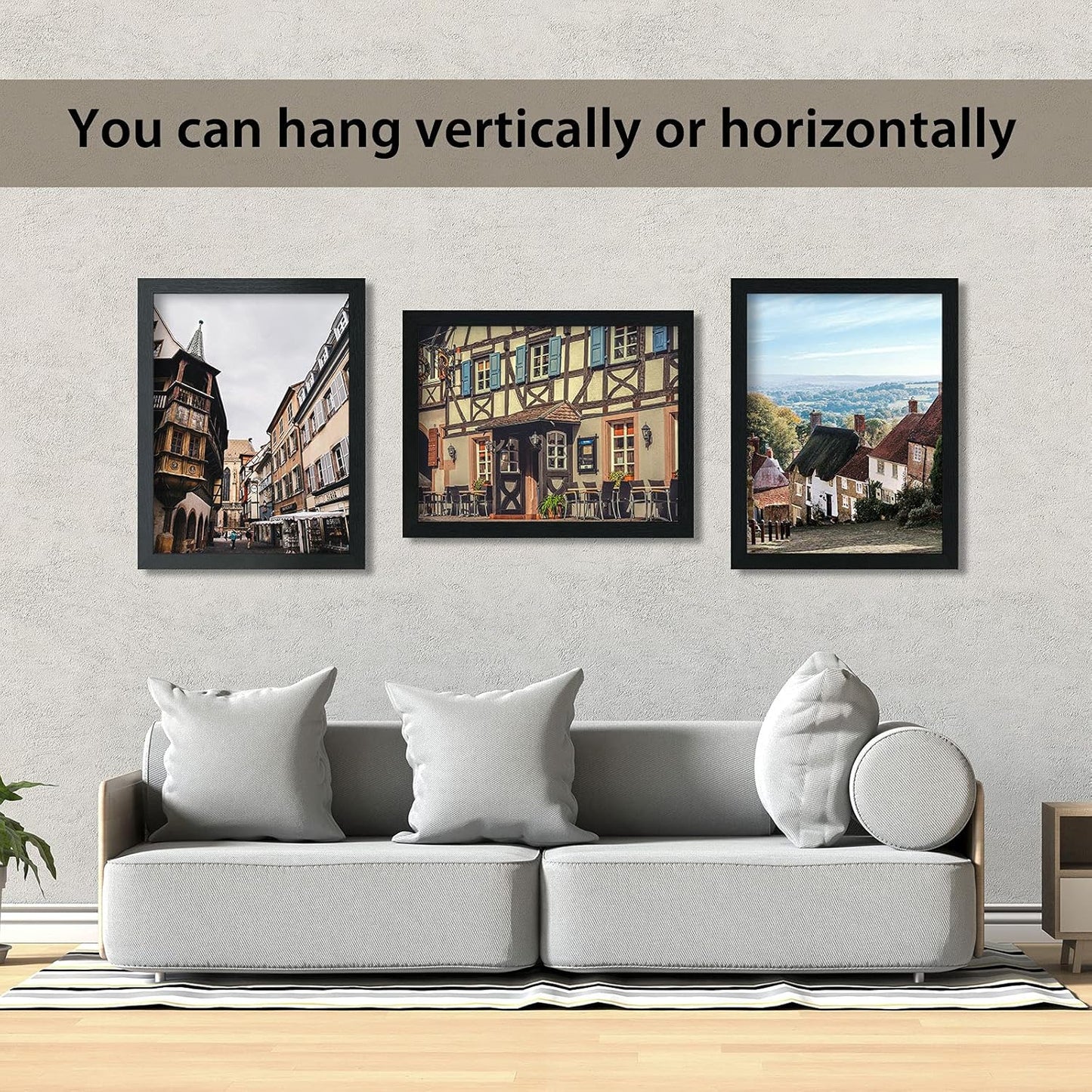 VCK Poster Frames 20x30 Black 3-Pack, Solid Wood Picture Frames for Wall Mounting Hanging Art and Puzzle Frame