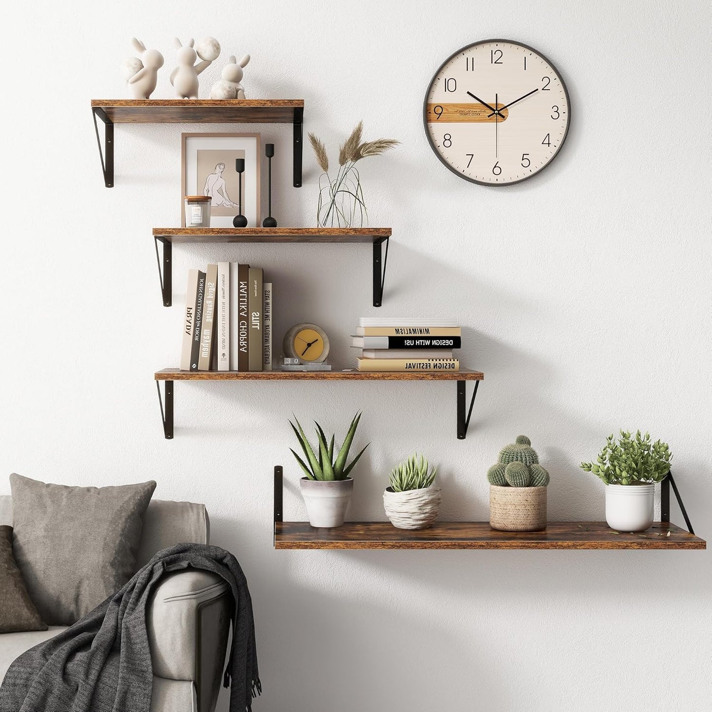 Fun Memories 40 Inch Floating Shelves, 10 Inch Deep Wall Shelf, 40 x 10 Floating Shelf Set of 2, Wood Floating Shelf Wall Mounted, Large Kitchen Living Room Bedroom Storage Shelves, Rustic Brown