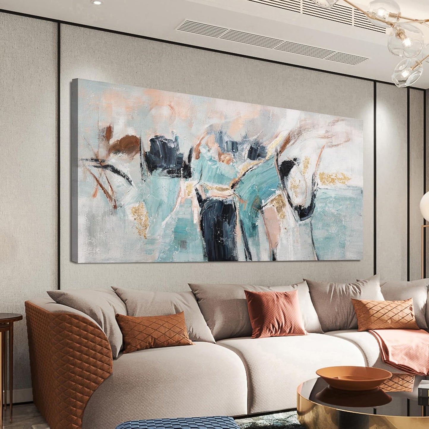 Canvas Wall Art Decor Canvas Abstract Aesthetic Blue And Gold Abstract Modern Oversized Wall Art Decor Paintings Artwork For Living Room Wall Art canvas prints For Bedroom Office Wall Decor 29" X 58"