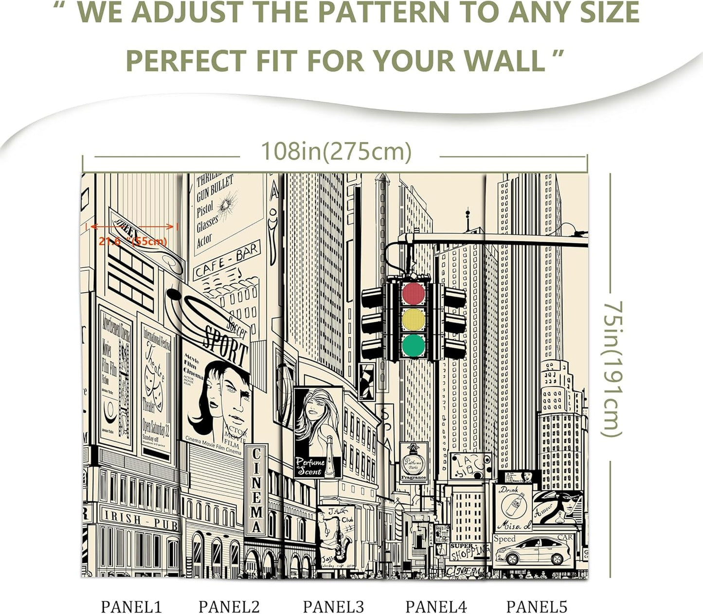 Vintage Yellow New York City Wall Mural Times Square Wallpaper for Bedroom Living Room(Not Peel and Stick)