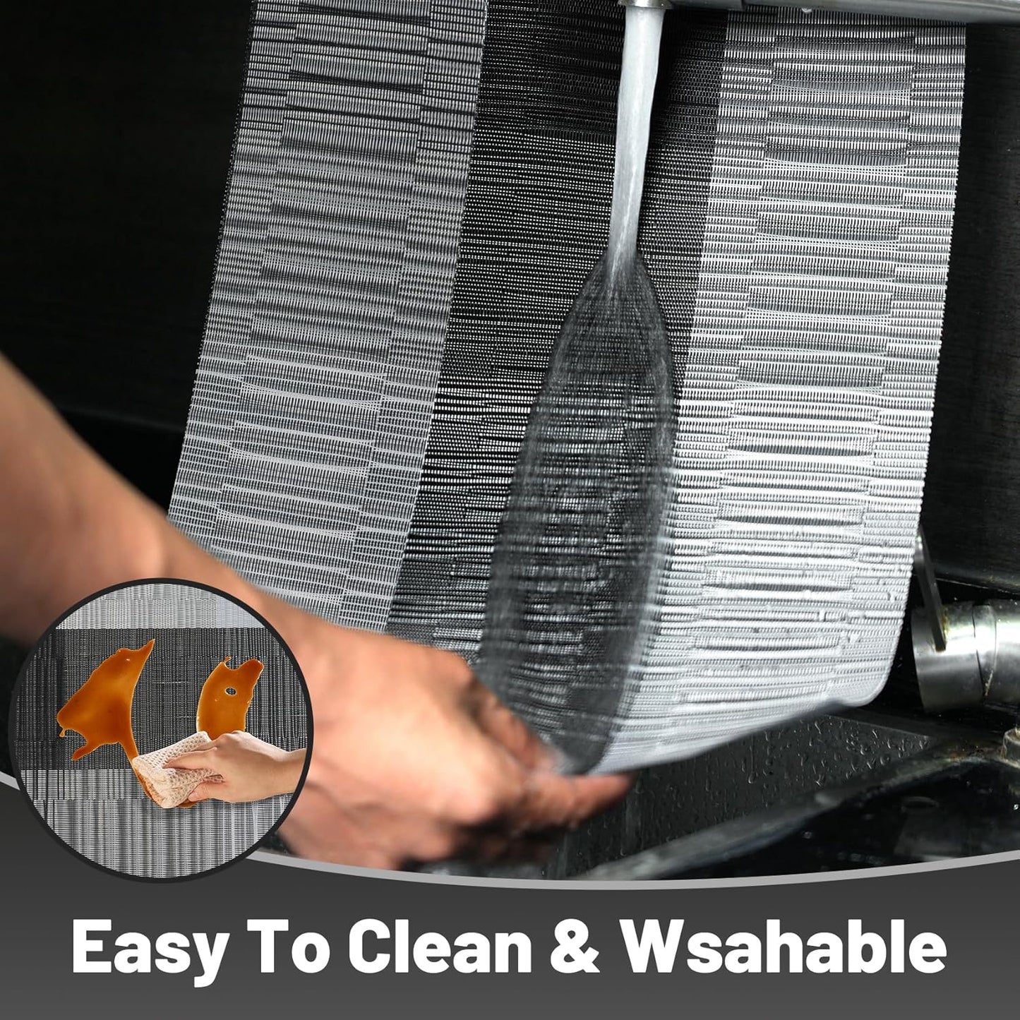 Placemats Set of 8，Non-Slip PVC Weave Table Mats Easy to Clean，Heat Resistant Place Mats for Kitchen Dining Table Decoration Indoor Outdoor，Black Gray