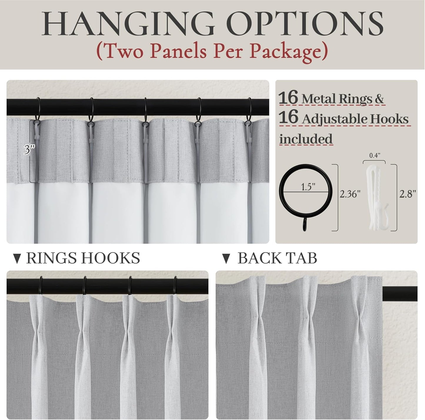 Light Grey Black Out Curtains 90 Inch Long for Living Room, Pinch Pleated Flax Linen Modern Insulated Drapes with Hooks Bedroom Curtain 2 Panels Set Soundproof Privacy Windows (40"Wx90"Lx2 Light Gray)