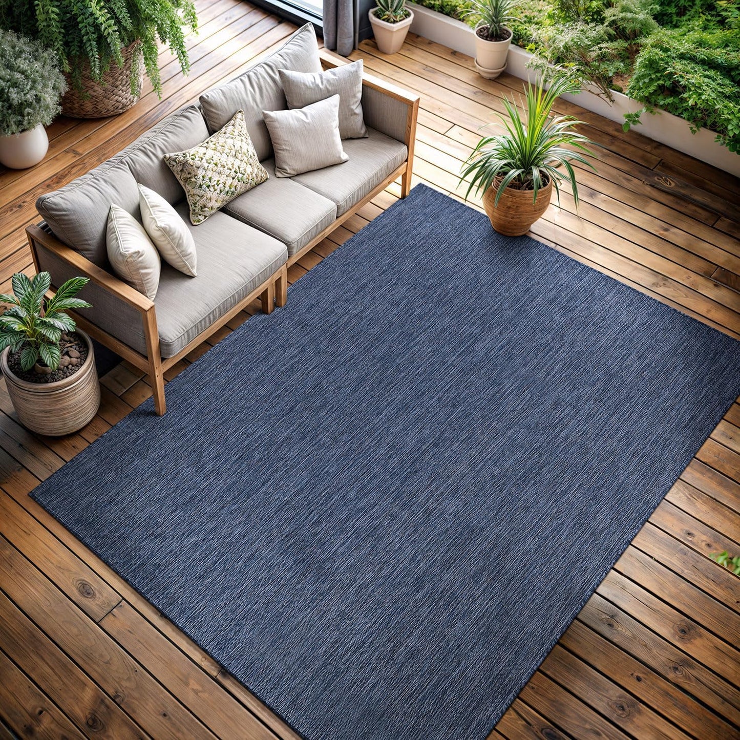 CAMILSON Outdoor Rug 5x7 Modern Area Rugs for Indoor and Outdoor Patios and Porches - Waterproof, Washable, Non-Shedding, Easy-to-Clean Outside Carpet (5 x 7, Solid - Navy Blue)