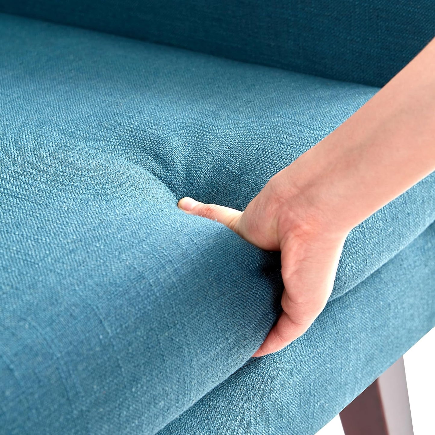 HUIMO Button-Tufted Accent Chairs,Upholstered Reading Living Room Chair,Mid Century Modern Chair with Linen Fabric, Club Chair,Comfy Arm Chairs for Living Room,Bedroom Lake Blue