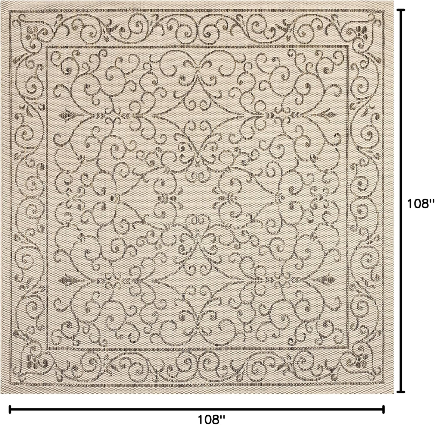 JONATHAN Y Vintage Filigree Indoor Outdoor Square Area Rug 9X9 Beige/Brown, Charleston Textured Weave for Backyard, Patio, Porch, Easy-Cleaning, High Traffic, Pet-Friendly, Non-Shedding (SMB106A-9SQ)