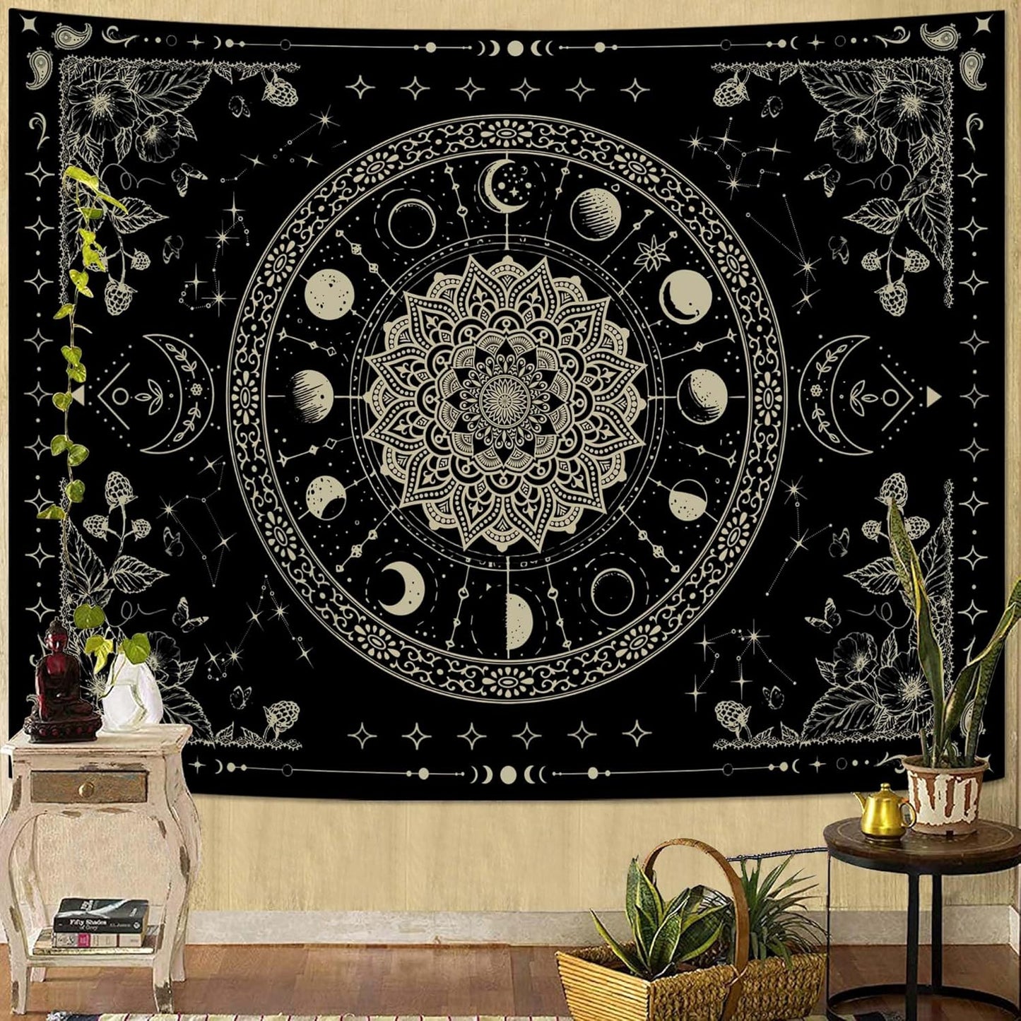 Lunerfex Mandala Moon Tapestry Boho Tapestry for Bedroom Black Tapestries Wall Hanging Living Room Wall Art and Home Decor 44x60