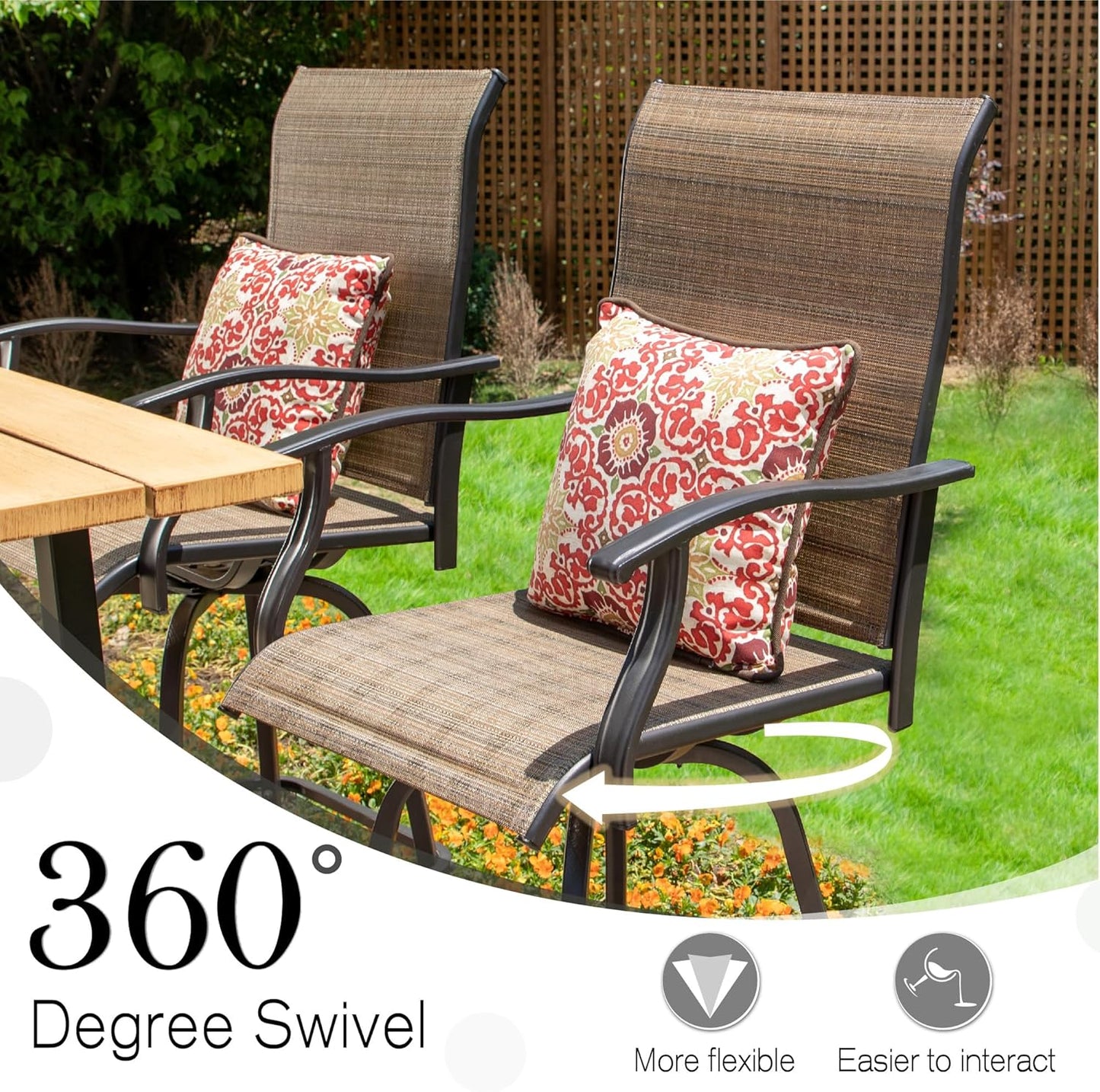 Sophia & William Outdoor Bar Set, Patio Bar Table and Chairs Set, Bar Height Patio Set - 4 x Swivel Bar Chairs(Brown), 1 x Square Bar Table(Wood-Like)