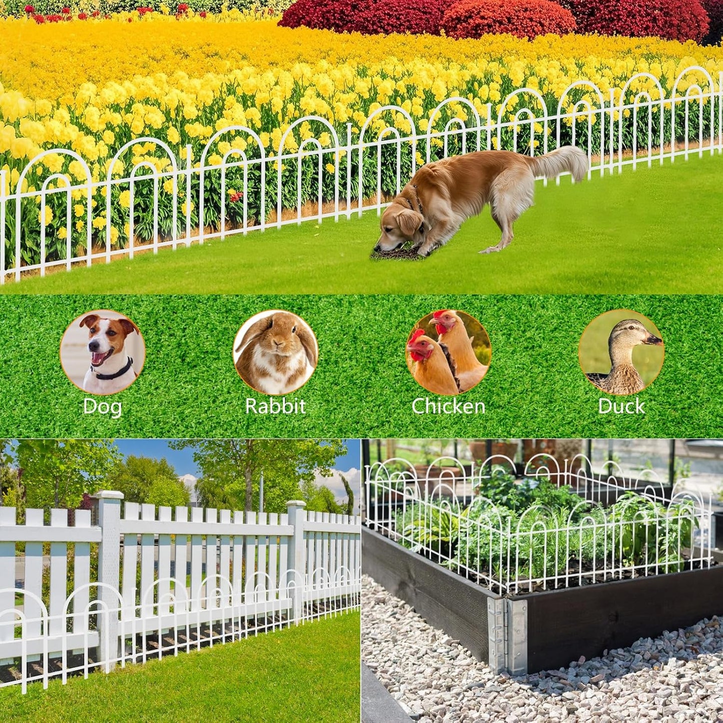 45ft X 13in Animal Barrier Fence, 32 Panels No Dig Fence for Dogs Rabbit, Anti Digging Defense Barrier Garden Edging Border, Rustproof Metal Arched Decorative Garden Fencing for Outdoor, Yard, White