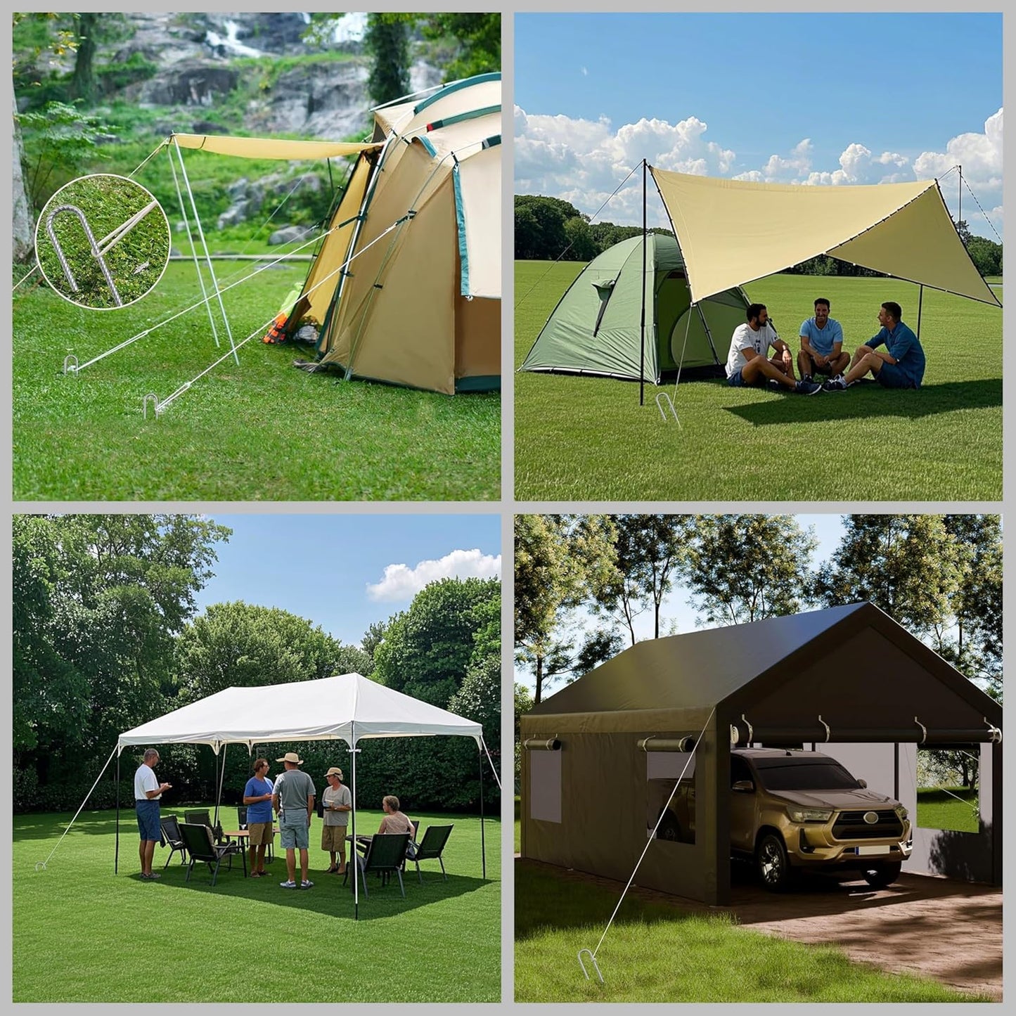 VVOKGO Rebar-Stakes-12-Inch J Hook Galvanized Tent Stakes Heavy Duty, 20-Pack Ground Chain Link Fence Anchors with Chisel Point End for Bounce House, Camping Tents, Outdoor Inflatables Decorations