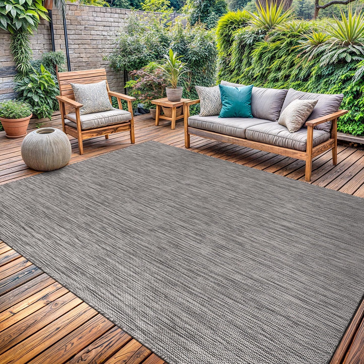 Washable Indoor Outdoor Rug 5x7 Weather Resistant Area Rugs Modern Solid for Porch Deck Balcony Backyard Patio Outside Carpet (5 X 7 Silver Grey)