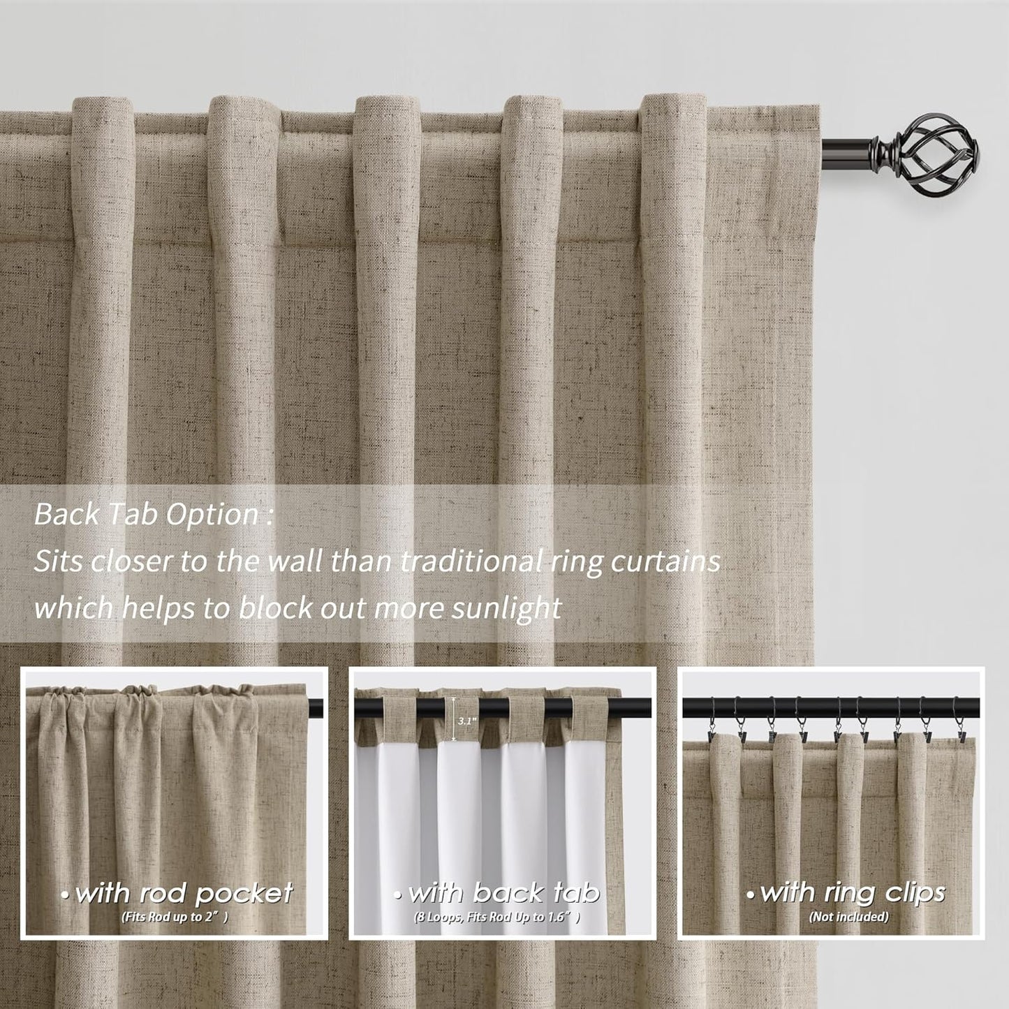 BOODII Khaki Linen Blackout Curtains for Bedroom 84 Inch Length 2 Panels Set Room Darkening Curtains Black Out Curtain Neutral Thermal Insulated Living Room Nursery Drapes Back Tab 52x84