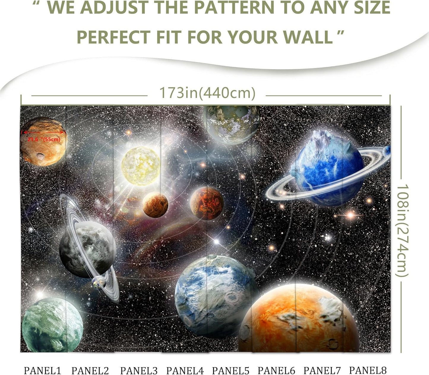 Galaxy Starry Sky Wall Mural Saturn Mars Venus Planet Wallpaper for Kids Room Bedroom Living Room(Not Peel and Stick)