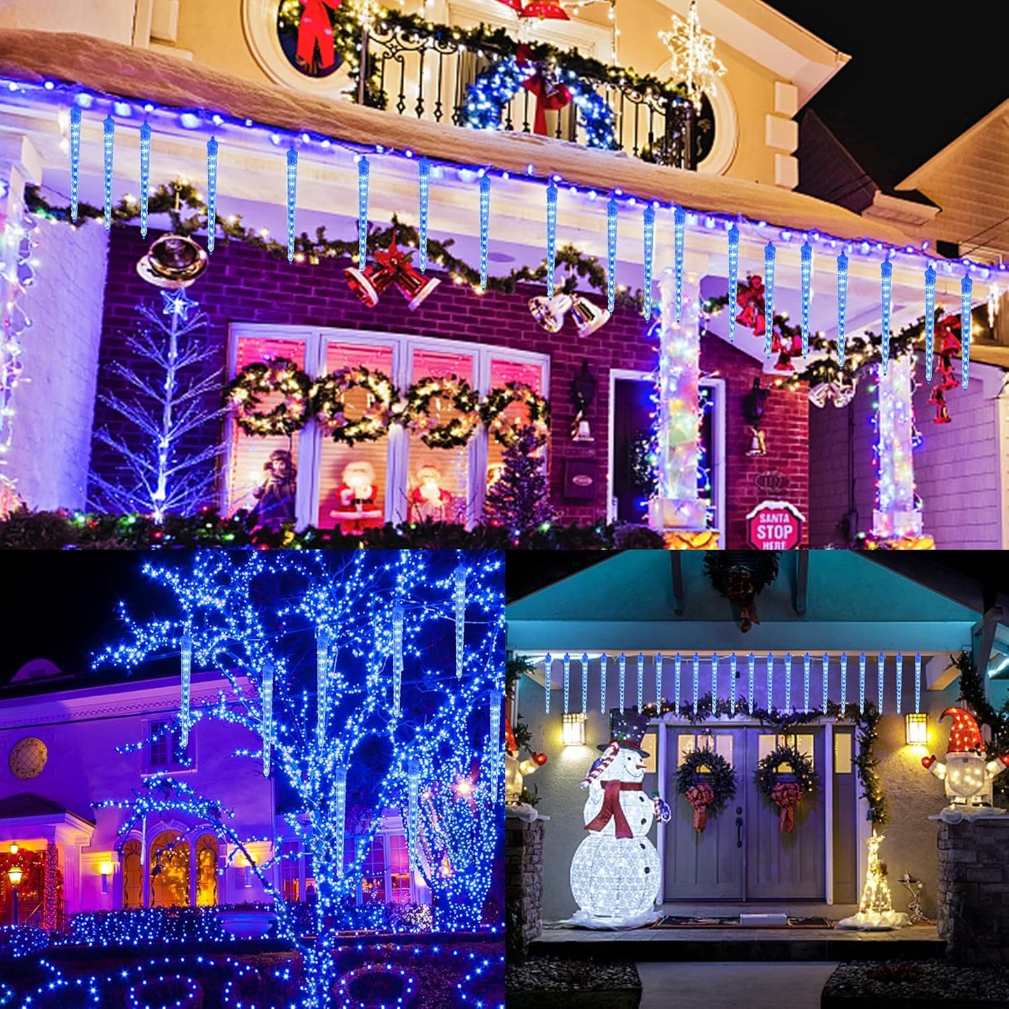 WATERGLIDE Meteor Shower Lights, 12" Outdoor Icicle Christmas Lights 8 Icicles 192 SMD LED Crystal Ice Falling Light, Connectable Raindrop Iciclelight, Xmas Winter Party Tree Holiday Decor, Blue