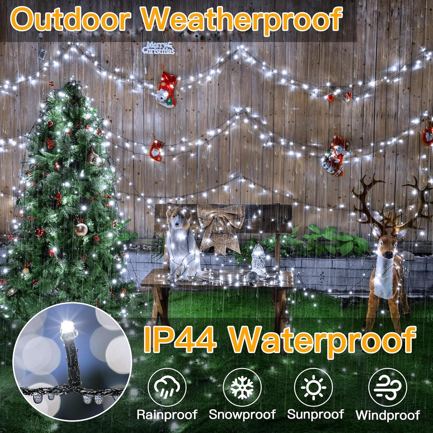 Ollny 500LED 164FT Long Christmas Tree Lights with 8 Modes Remote Timer IP44 Waterproof, Outdoor Christmas Lights for Tree House Yard Outside Xmas Decorations White