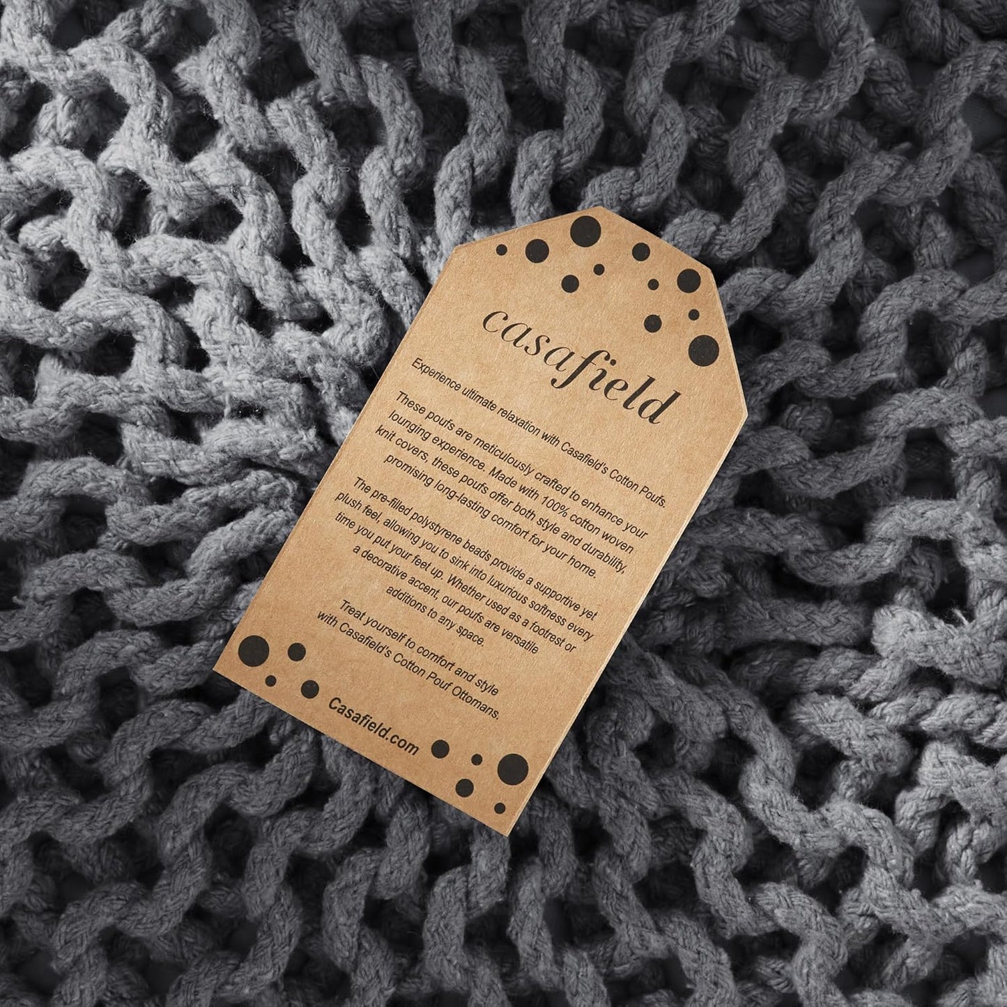 Casafield Round Pouf Ottoman, Dark Gray - 20" Diameter x 14.5" High Cotton Knit Foot Stool - Boho Floor Pouffe for Living Room, Bedroom, Home Office