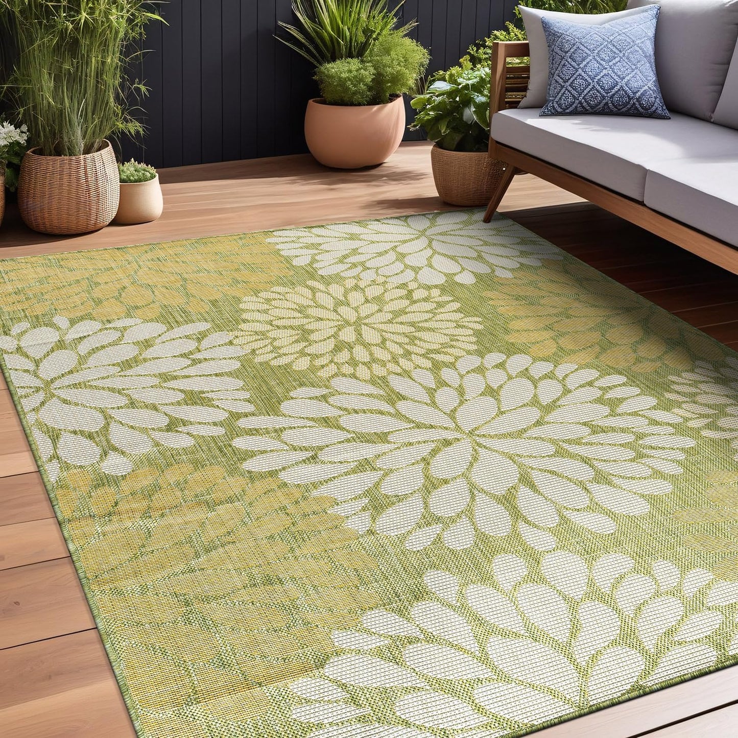 Beverly Rug Outdoor Rug 9x12 Modern Exotic Tropical Leaf Area Rugs for Indoor and Outdoor Patio Deck Porch Garden Water Resistant Washable Outside Carpet (9 x 12 Green)
