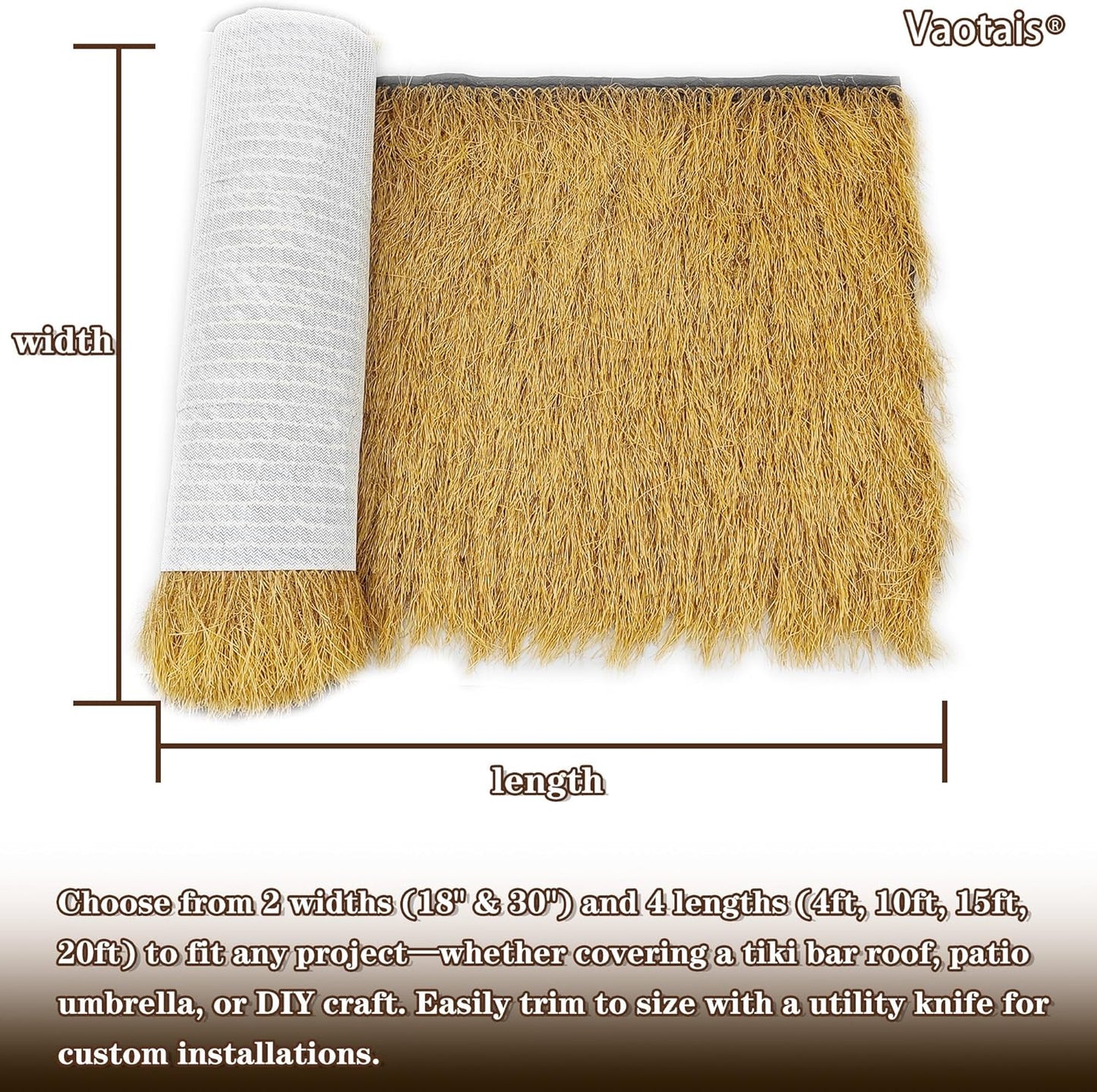 Realistic Synthetic Thatch Roll Sun-Bleached Yellow - 18 & 30 Inch Widths - Reinforced Weave for Mexican Palapa, Tiki Bars, Hawaiian Parties & Patio Decor (18 Inch Width x 20 Feet Length)