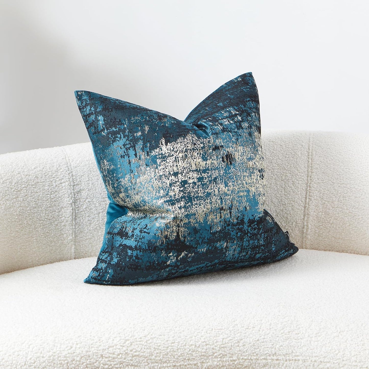 THE-TINOART Teal & Gold Embroidered Jacquard Pillow Cover 24x24 - Luxury Reversible Decorative Throw Pillow Cover with Gold Thread & Velvet Backing, Elegant Holiday Home Decor