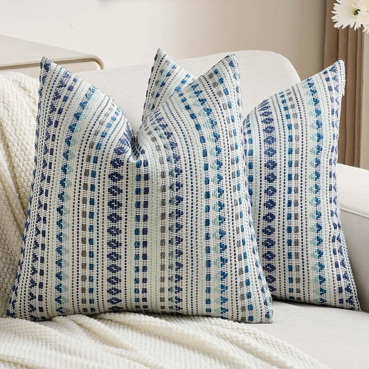 FUTEI Blue Grey Decorative Throw Pillow Covers 20x20 Inch Set of 2,Soft Cozy Chenille Jacquard Textured Cushion Case,Boho Home Decor for Couch Bed Living Room