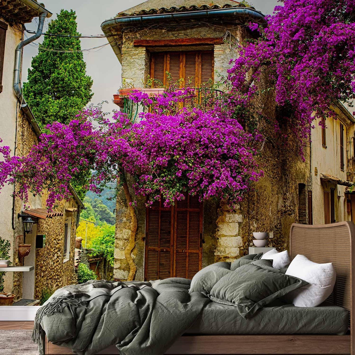 artgeist Wall Mural Architecture 216x98 in - XXL Non-Woven Corner Wallpaper Fleece Angle Wall Decor Photo Print Picture Image Design Modern Landscape Alley Flowers City d-B-0294-a-a