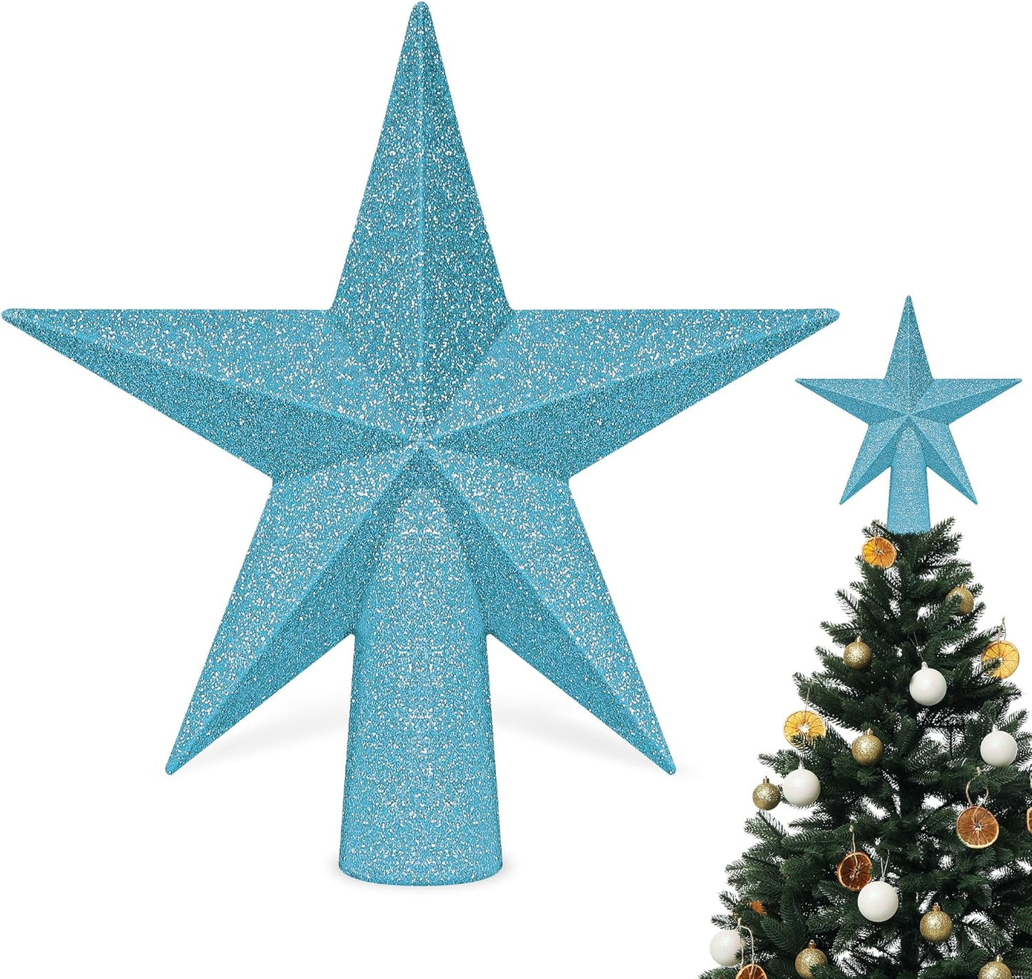 Christmas Tree Topper, Blue 6" 3D Star Tree Topper Decorations, Christmas Tree Topper Bethlehem Star Ornament, Glitter Waterproof Shatterproof Xmas Tree Decor for Holiday Xmas Home Indoor Outdoor
