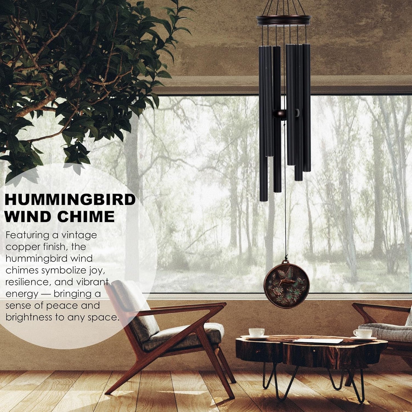 Vanquer Large Wind Chimes for Outside Deep Tone - 34'' Wind Chimes Outdoor Clearance, Windchimes Outdoors, Hummingbird Wind Chime,Sympathy Gift, Patio, Home Décor, Vintage Black (34" Hummingbird)