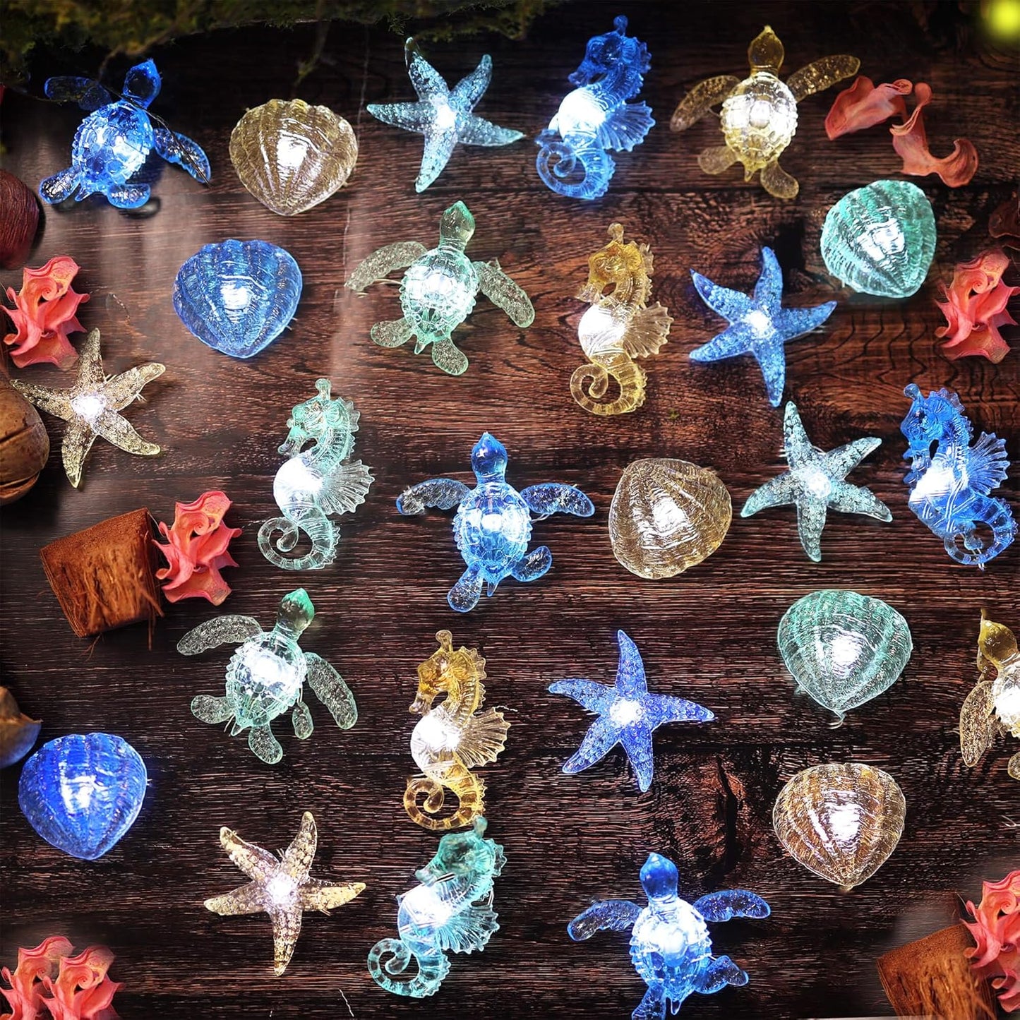Ocean Theme String Lights Indoor Nautical Décor-USB or Battery Operated 10ft 30 LED Sea Horse Starfish Shell Décor- Twinkle Fairy Lights for Bedroom Patio Beach Wreath Christmas Decoration