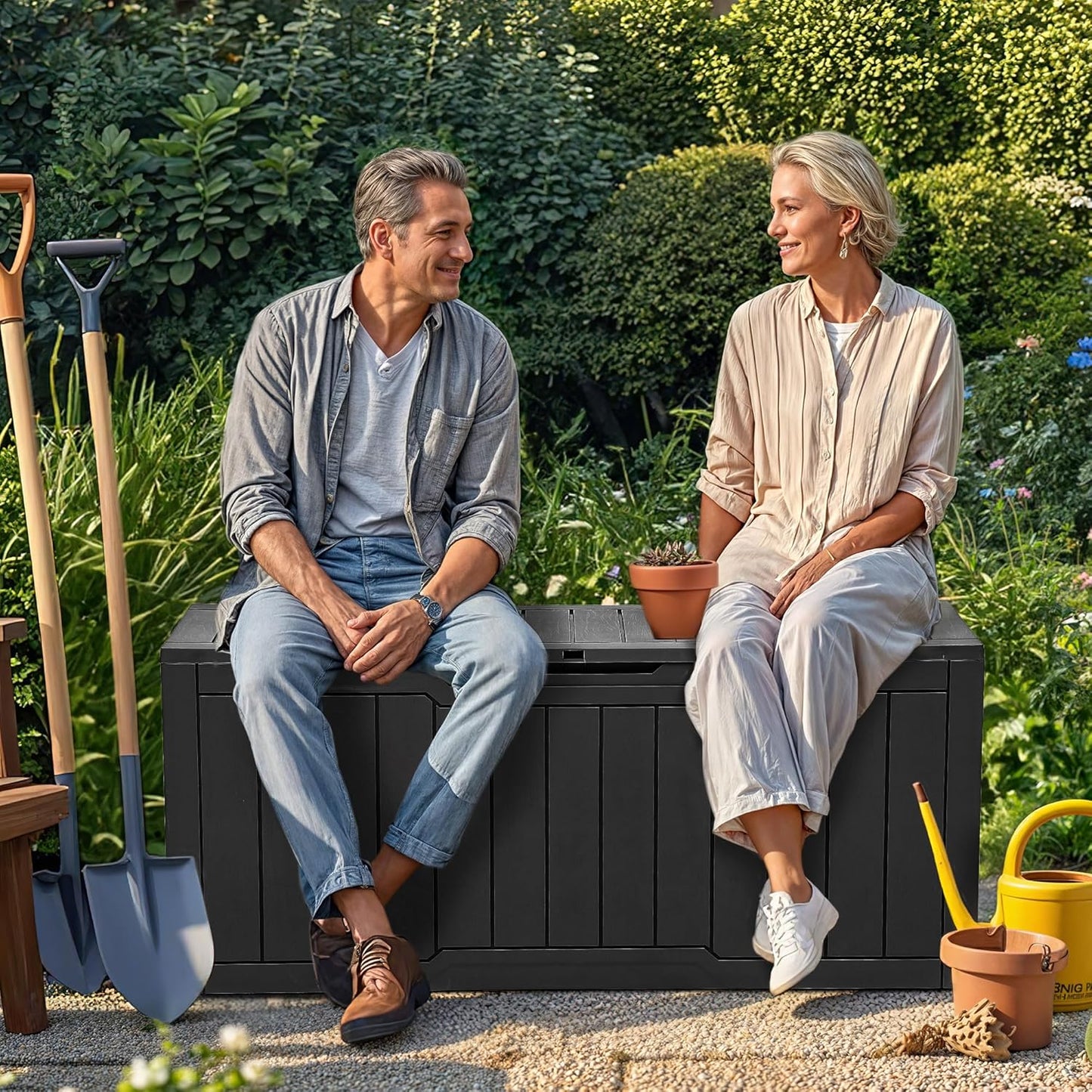 YITAHOME 80-Gallon Waterproof Resin Outdoor Storage Box, Lockable Storage Container for Outdoor Furniture, Cushion Storage, Pool Accessories, Garden Tools and Sporting Gear, Black