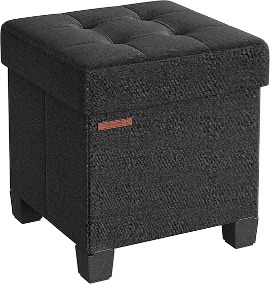 SONGMICS Storage Ottoman, Small Ottoman Foot Rest with Legs, 15 x 15 x 15.7 Inches Foot Stool, Load up to 660 lb, for Living Room, Bedroom, Dorm, Ink Black ULSF014B01