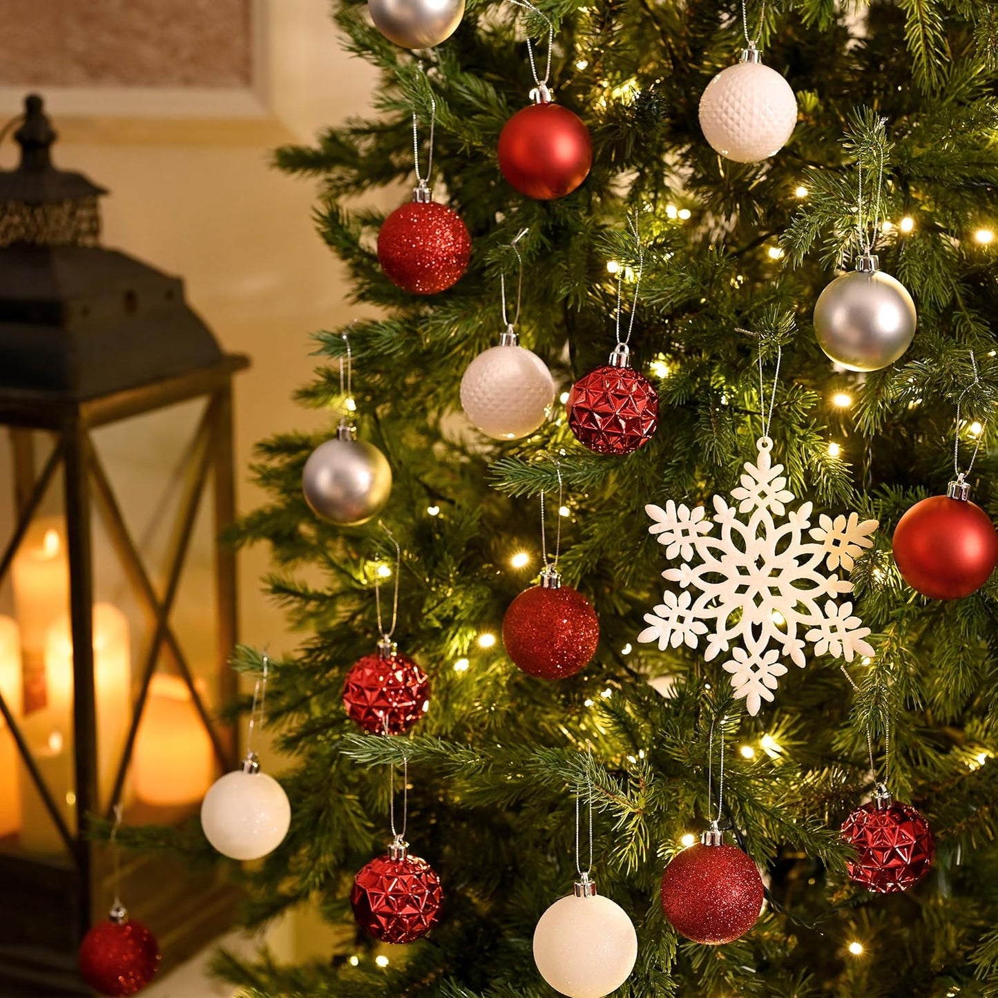 Valery Madelyn Christmas Tree Decorations Ornament Set for Fall Halloween, 50ct 2 Inches Red and White Shatterproof Christmas Ball Ornaments Hanging Xmas Holiday Party Decor