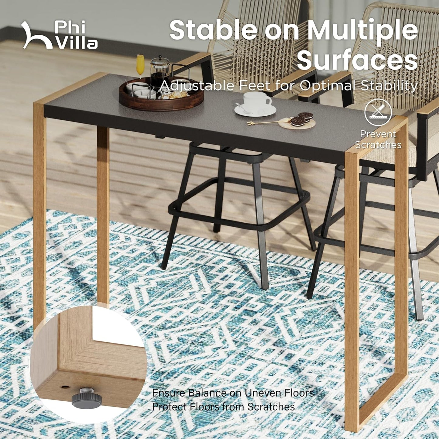 PHI VILLA 3 Piece Outdoor Bar Set, High Top Patio Table and Chairs with Brown Textilene Fabric & Rustproof Metal Frame for Backyard, Balcony, Garden & Poolside