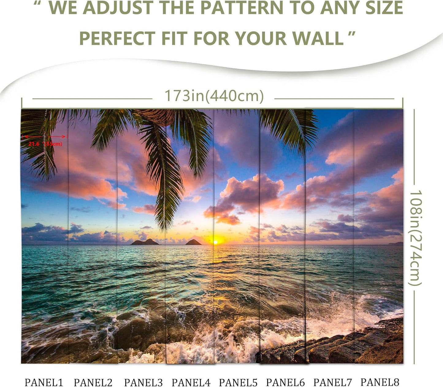 Palm Tree Beach Seascape Wall Mural Wallpaper for Bedroom Living Room(Not Peel and Stick)