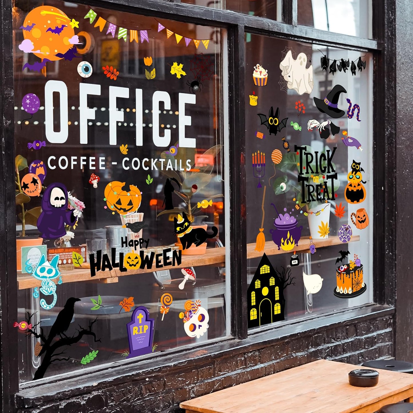 Halloween Window Clings - Halloween Decorations Static Window Stickers for Glass, Removable Large Double-Sided Window Decals for Indoor Home Decor, Bat Fall Cute Party Gift, 65 PCS/9 Sheet
