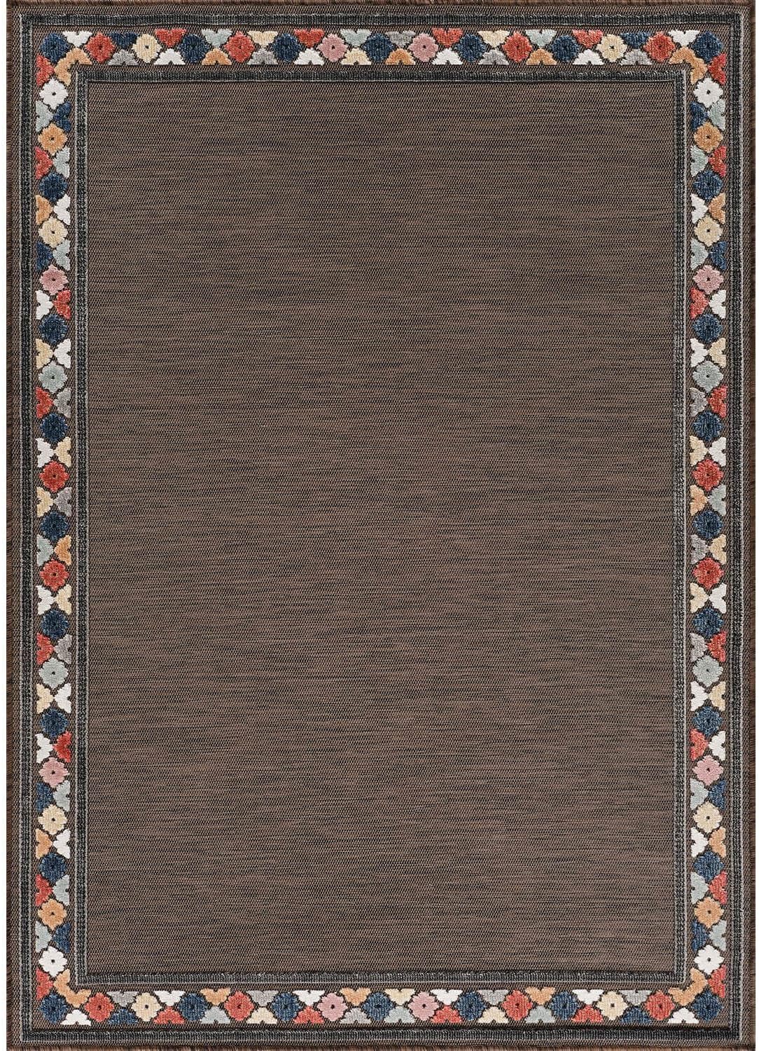 Beverly Rug Outdoor Rug 6x9 Modern Bordered Area Rugs for Indoor and Outdoor Patio Easy to Clean Non Shedding Living Room Porch Garden Washable Outside Carpet (6 x 9 Brown)