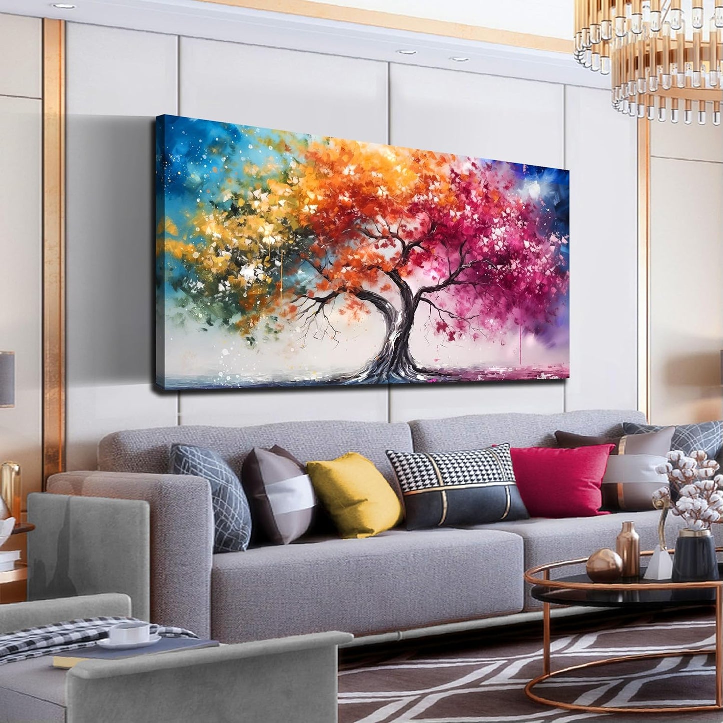 Alsingbago Colorful Tree Canvas Wall Art for Living Room Bedroom Home Office Orange and Pink Tree Picture Modern Artwork Ready to Hang Size 30x60