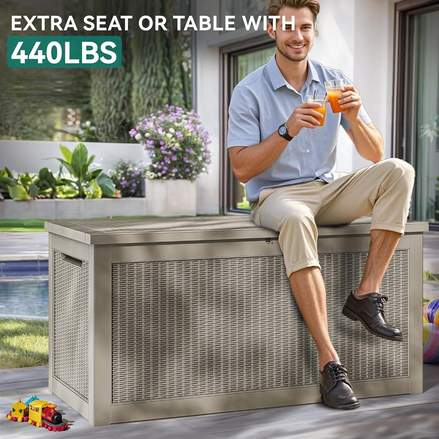 YITAHOME 260 Gallon XXL Large Deck Box, Outdoor Resin Storage Box, Lockable Storage Container for Patio Cushions, Furniture, Garden Tools, Water Resistant (Brown)