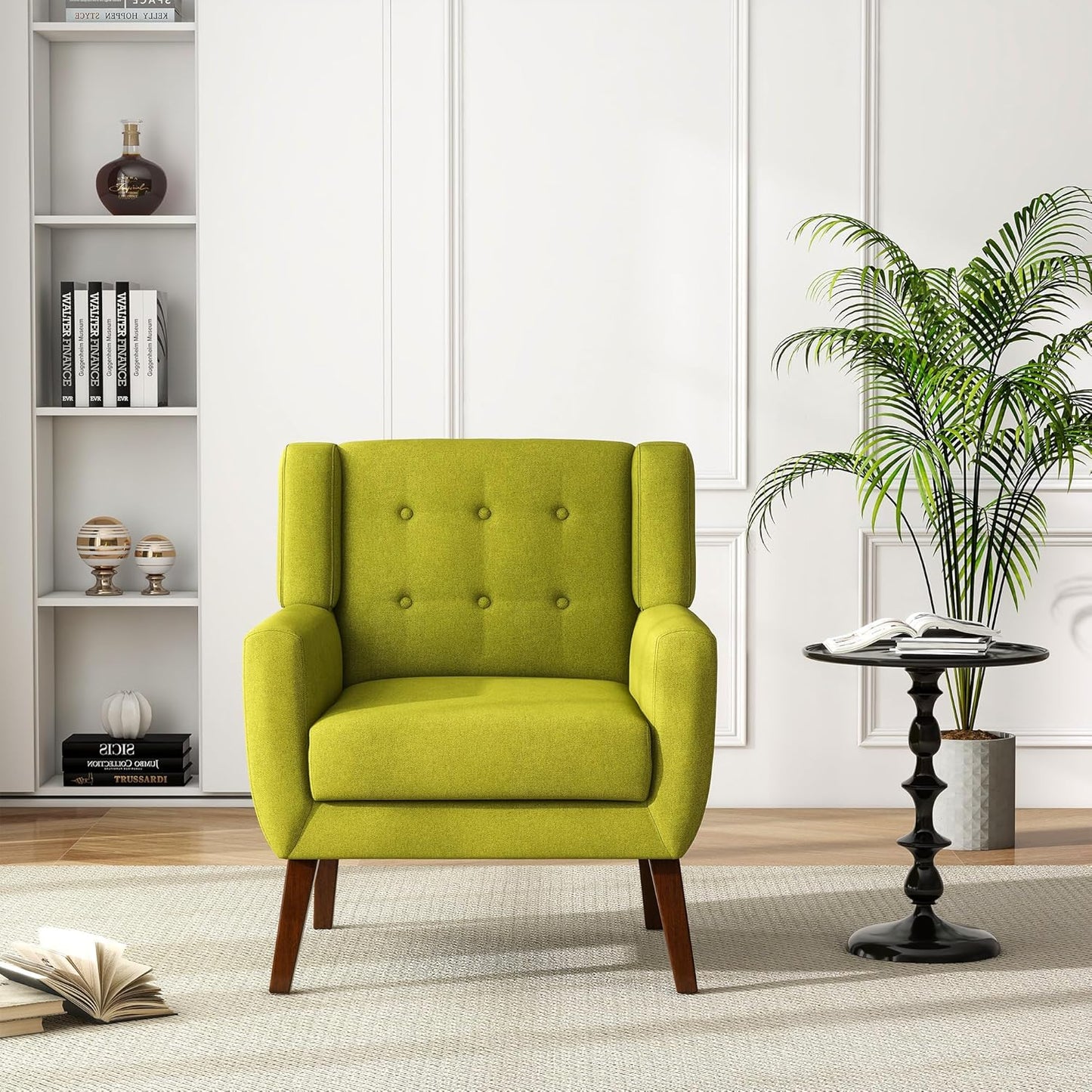 UIXE Accent Chair, Modern Upholstered Armchair in Fabric for Living Room, Comfy Club Arm Chairs Single Sofa Button Tufted Bedroom Reading Seat - Green
