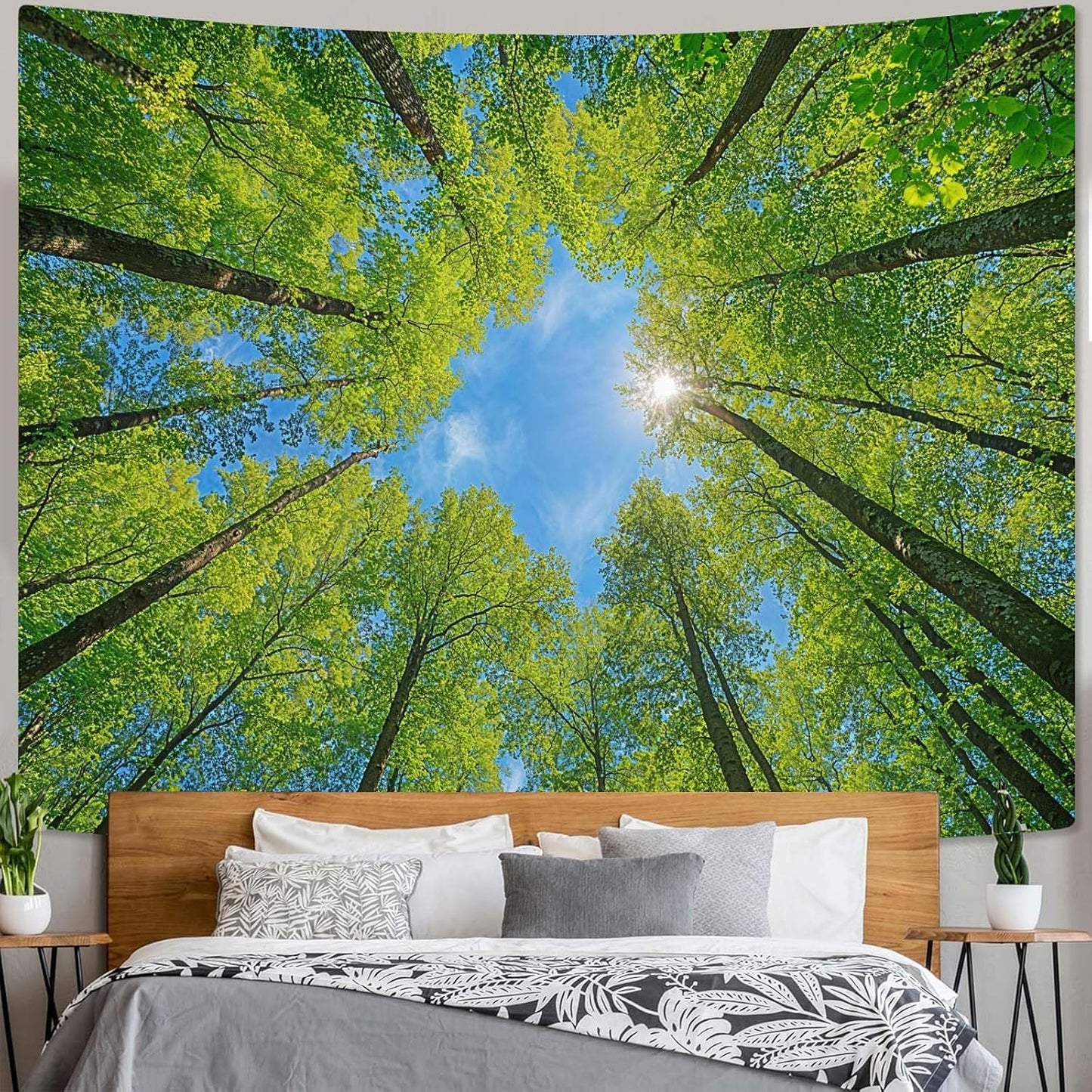 AMM Nature Forest Tree Celling Tapestry Lush Green Treetops Sunlit Tapestry for Bedroom Aesthetic Sky Sunlight Canopy Leaves Landscape Tapestries Wall Hanging for Living Room Dorm Office 60 x 44 Inch