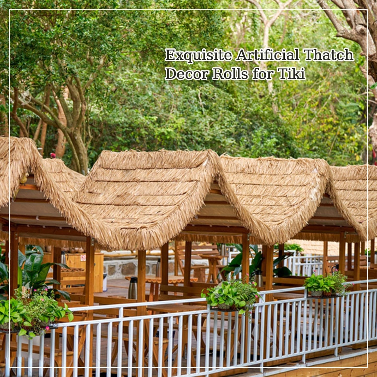 Premium Mexican Style Artificial Palm Thatch Roof Rolls. 5 Lengths, 2 Colors. Waterproof. Easy Install. Ideal for Tiki Bars, Parties, Gardens & Fences (20ft x 16in - Palm Color Thatch)