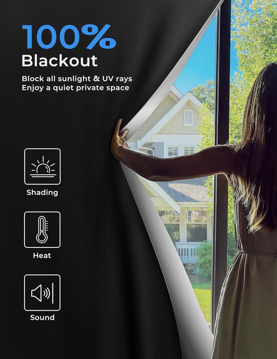 Sumobaby Blackout Curtains for Bedroom Portable 114"x57",No Drill Black Out Shades with Upgraded Hook&Loop Tapes,100% Blackout Window Cover,Easy to Cut Fit Blinds for Bedroom,Nursery(2 Panels,Black)