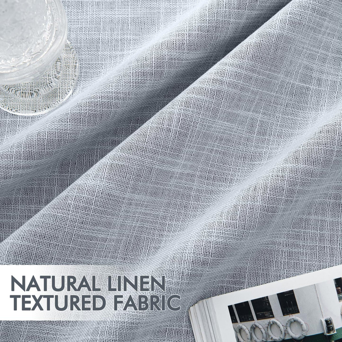 MIULEE Light Blue 100% Blackout Linen Curtains 108 Inch 2 Panels Set Double Sided No Coating Pleated Back Tab Black Out Extra Long Thermal Insulated Pinch Pleat Bedroom Living Room Darkening Drapes