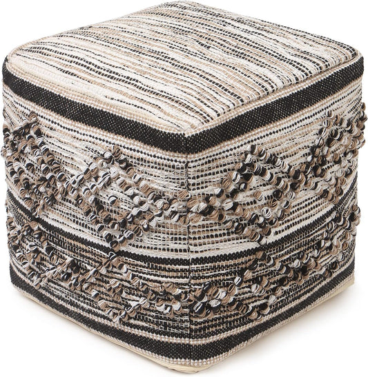 REDEARTH · Tufted Pouf Ottoman with Filler Textured Storage Cube Bean Bag Pouffe Footrest for Indoor; 100% Cotton (17.5"X17.5"X17.5", Black Jasper)