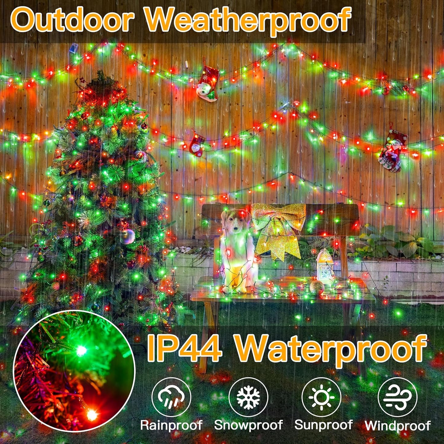 Ollny Christmas Lights, 1000LED 328FT Long Christmas Tree Lights with 8 Modes Remote Timer IP44 Waterproof, Outdoor String Lights for Tree House Yard Outside Xmas Decorations (Red+Green)