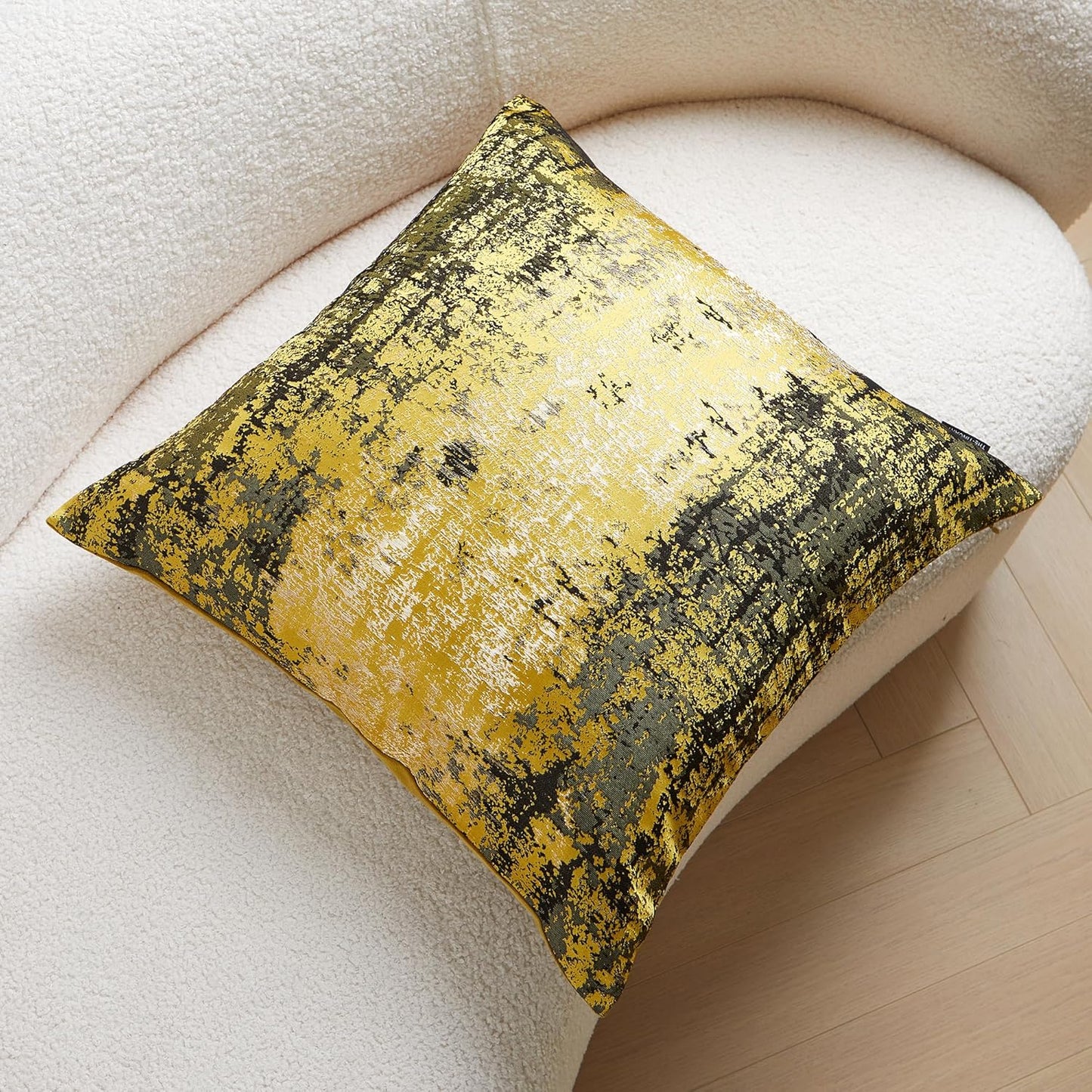 THE-TINOART Sun Gold & Black Jacquard Pillow Cover 18x18 - Luxury Embroidered Decorative Throw Pillow Cover, Reversible with Metallic Thread & Velvet Backing, Elegant Home Décor