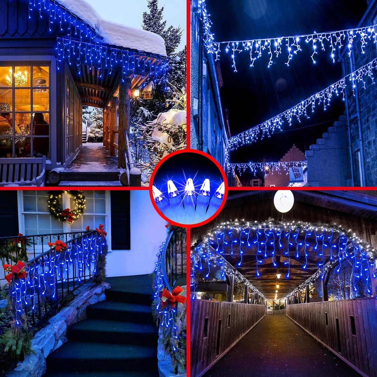 810LED 82FT Christmas Lights, 180Drops 12 Modes Blue Christmas String Lights Outdoor Dimmable, Waterproof Christmas Decoration Fairy Lights with Timer for Eaves Indoor Party Patio Window Fence Blue